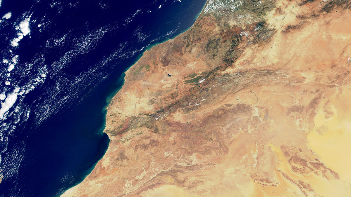 Vista satelital del territorio de Marruecos