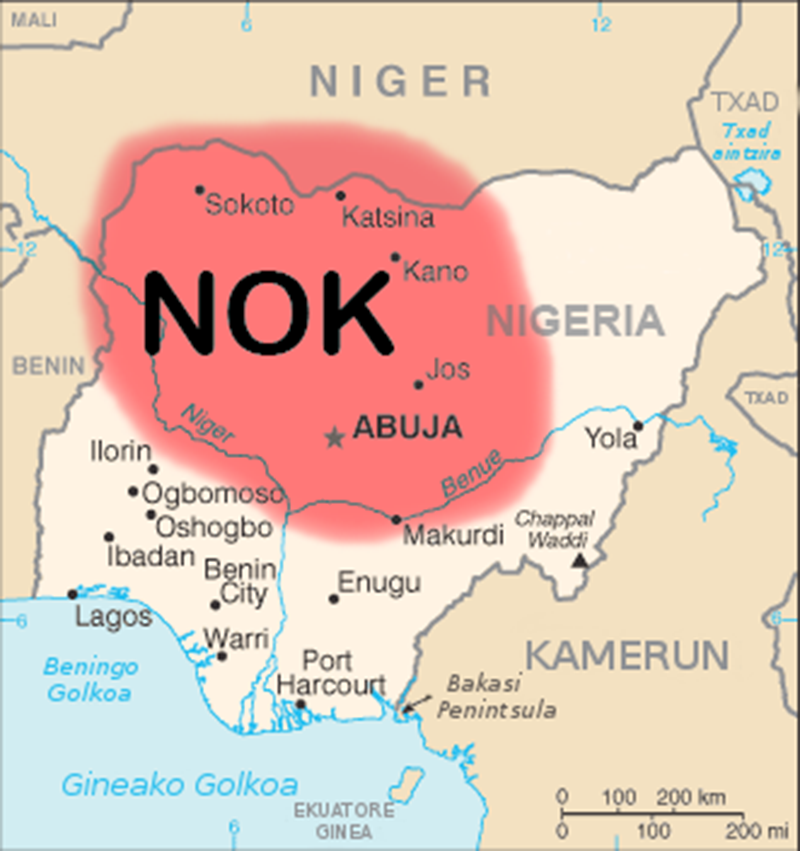 Localización aproximada de la cultura Nok. Xabier Cañas / Wikimedia Commons, CC BY-SA